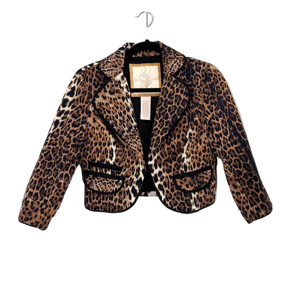 Baby Phat Leopard‎ Print Jacket Women M Y2K Cropped 3/4 Sleeve